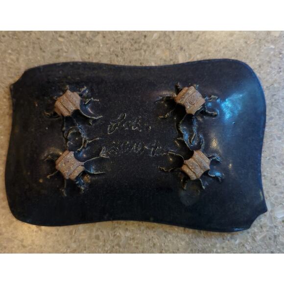 Studio Glazed Art Pottery Serving Dish Bow Tie Shape Blue Brown 9 x 5.5 x 1.75 - Picture 4 of 5